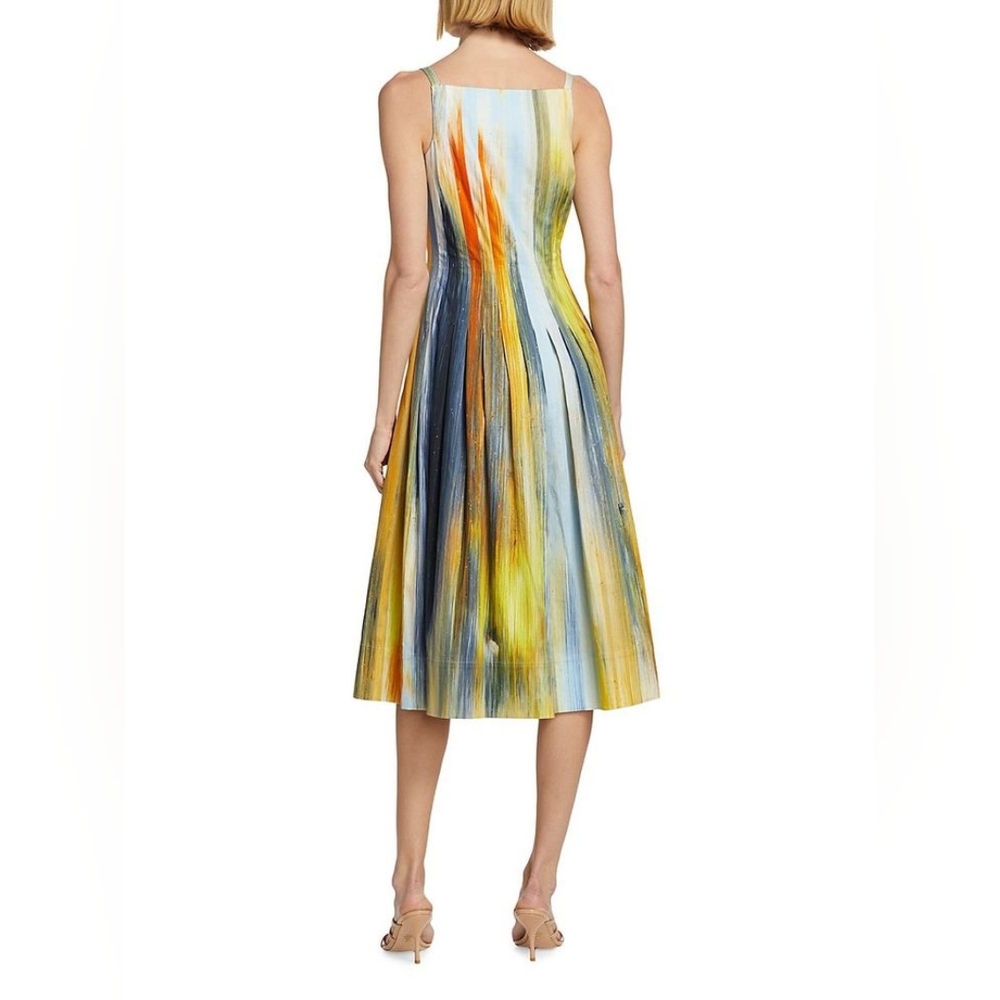 $3290 NEW OSCAR DE LA RENTA ABSTRACT CALENDULA ART MIDI DRESS US 14 - Picture 4 of 11